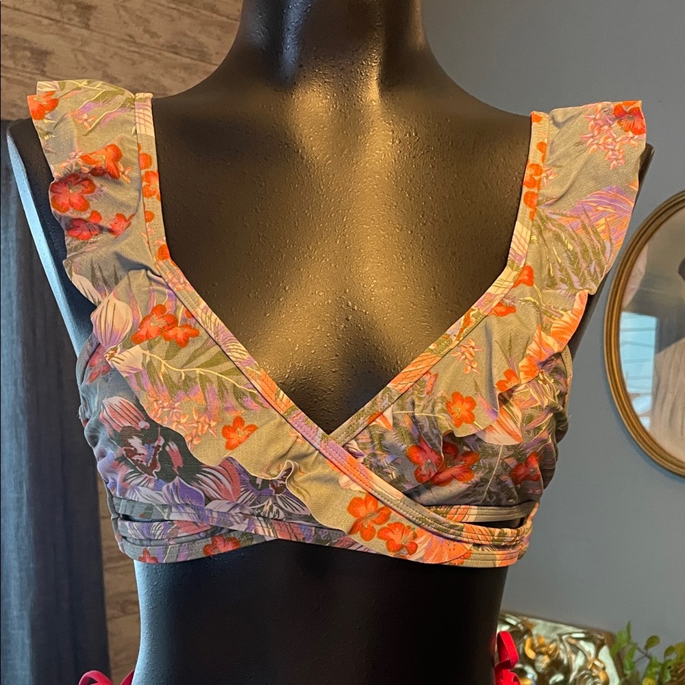 No Boundaries Floral Bikini Top - Orange and Purple